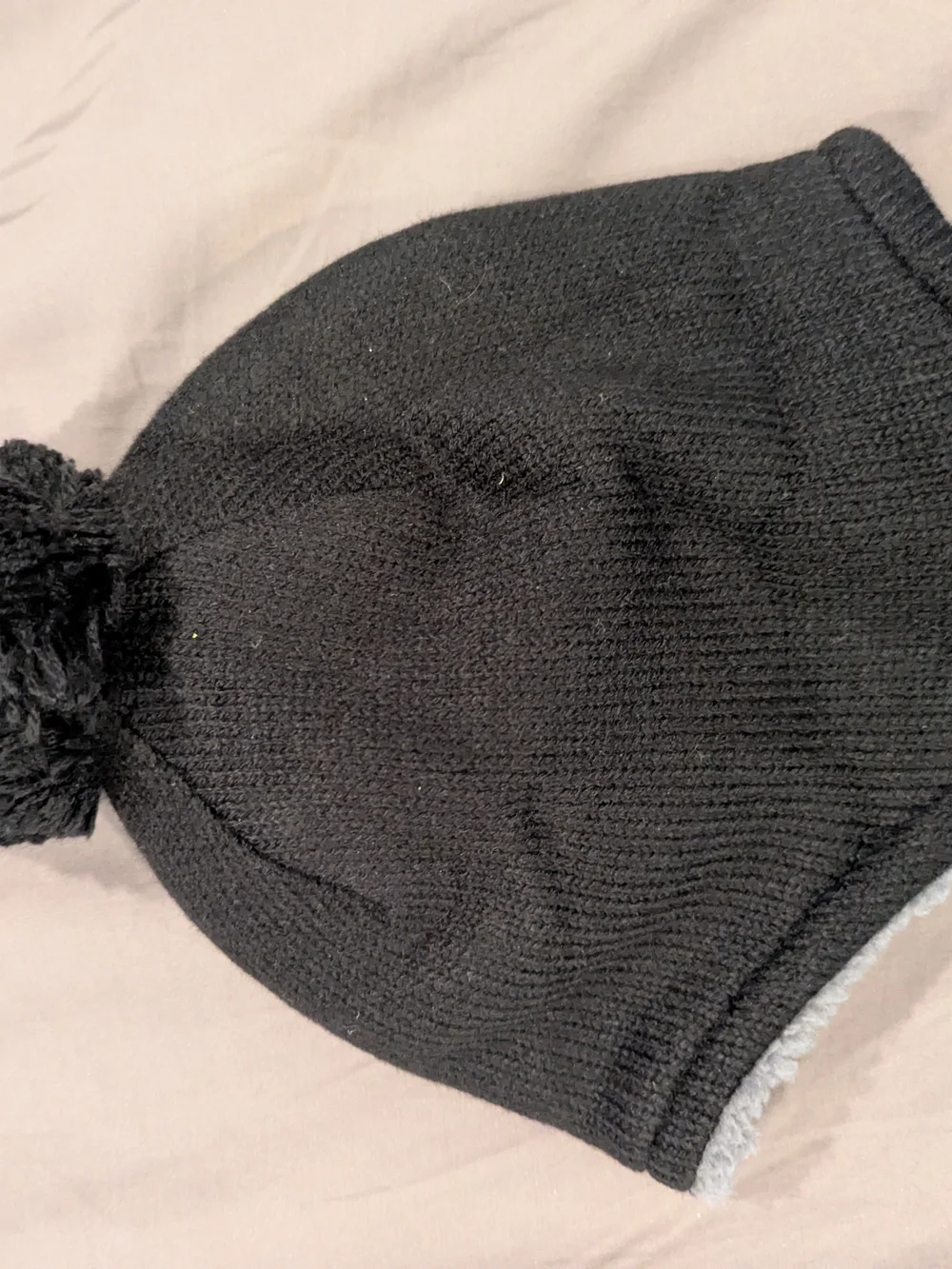 Primary Baby 6-12M Black Pom Beanie Hat Gray Sherpa Lined 2019 NWOT